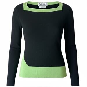 EUC Carlisle Grass Green / Black Boatneck Sweater Nylon Blend Size Medium